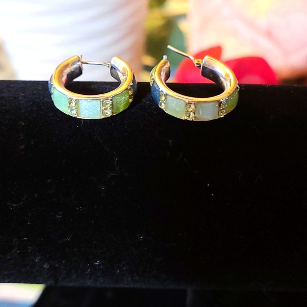 Vintage Liz Claiborne Gemstone Huggie Silver Earrings